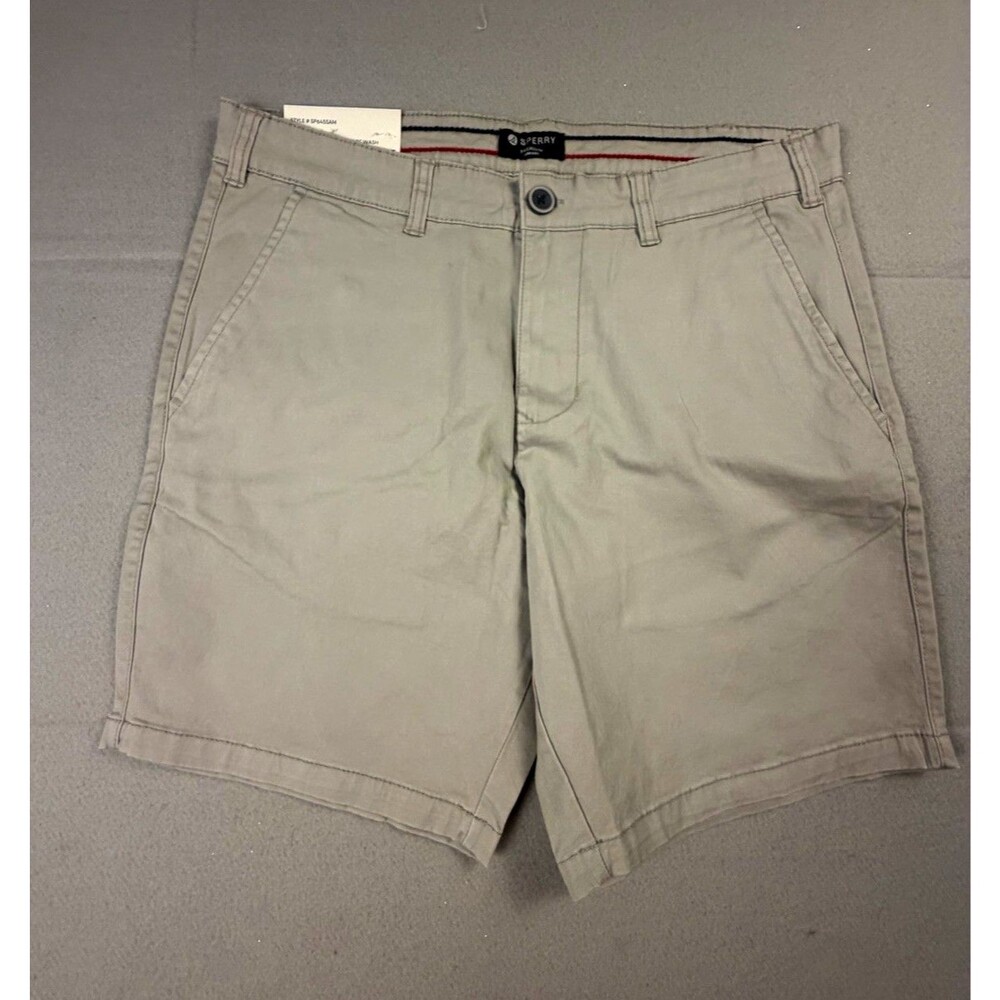 Sperry Men's Vintage Wash Chino Shorts Gray Cotton Stretch Flat Front 8" Pockets